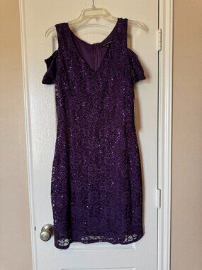 Stunning Purple Sequin Cocktail Dress Size L NWT